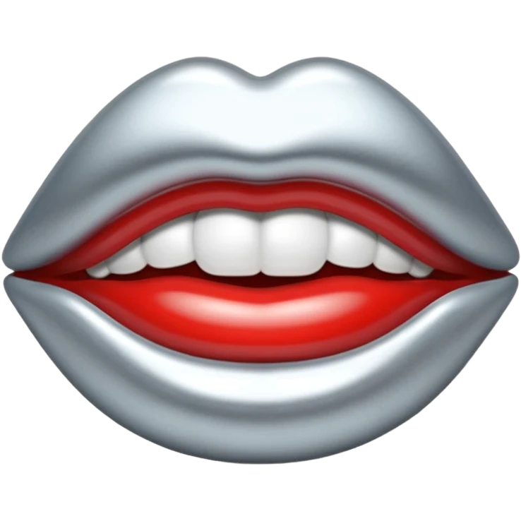 Chrome silver lips emoji, glossy metallic texture, iOS emoji style, smooth reflections, bold but minimal design, centered emoji