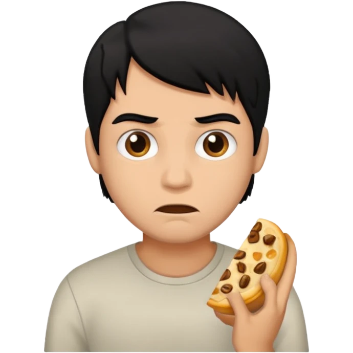 mach mir eine sportliche person mit schwarzen haaren die gerade offensichtlich heißhunger hat. Sie soll määnlich sein emoji