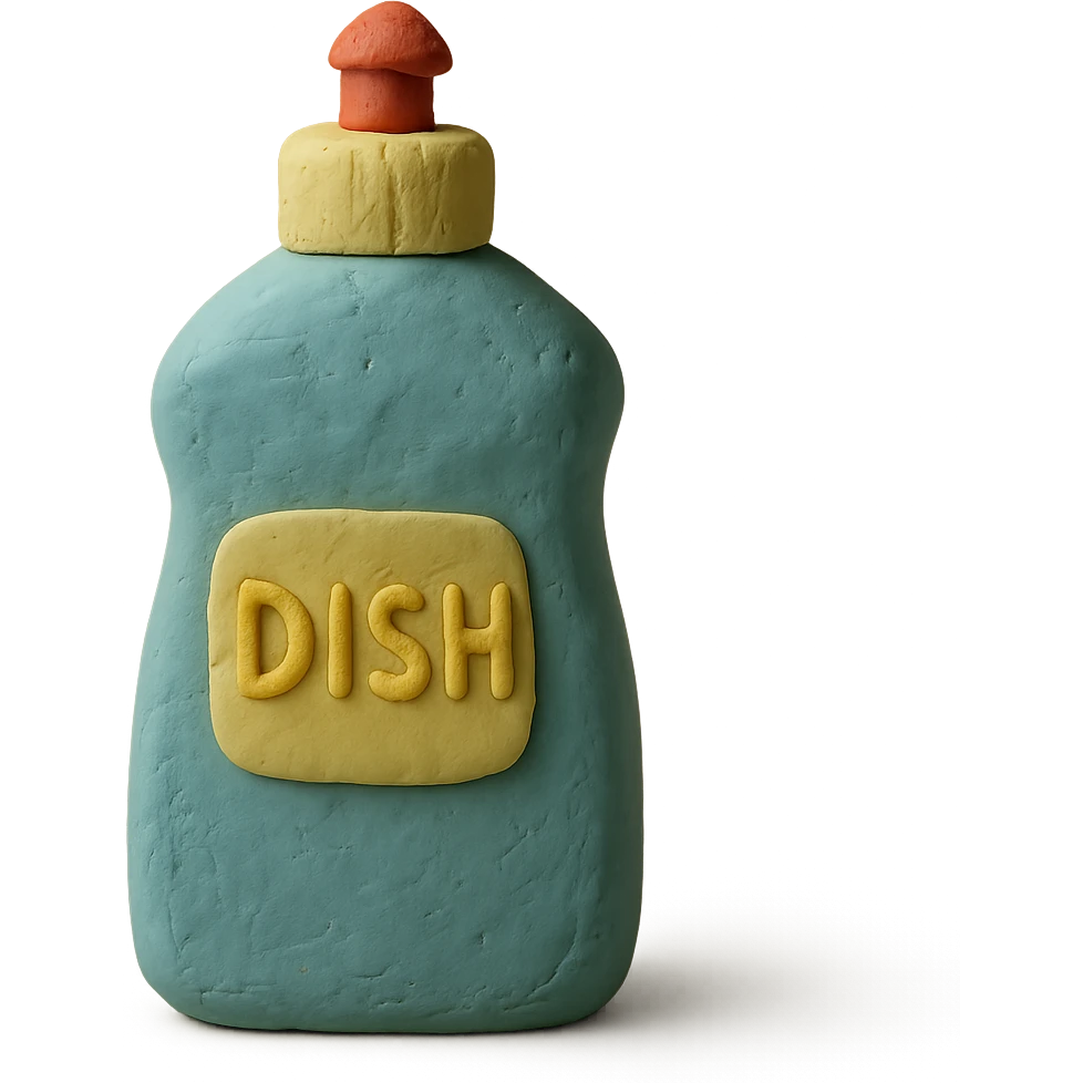 dish soap bottle in claymation style, pastel colors, visible fingerprints, soft matte finish emoji