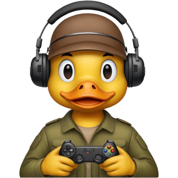 Gamer duck playing first person shooter game emoji