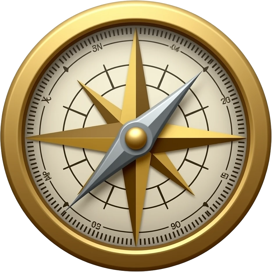 Semi‑realistic illustration of a brass compass rose or navigation dial, with metal and enamel details, soft highlights, warm antique tones, painterly shading, transparent background, square, no text. emoji