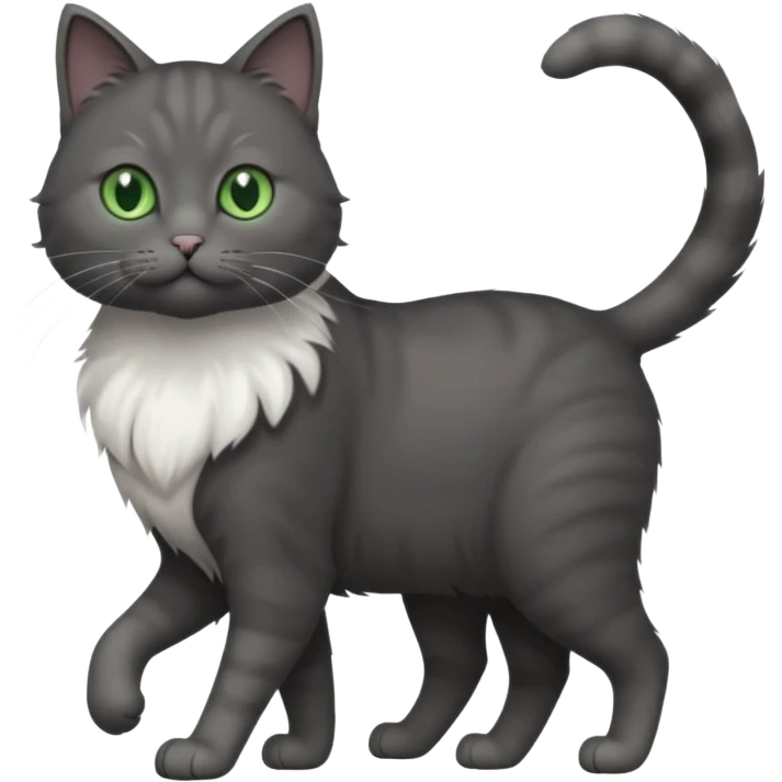 full body gorgeous solid dark grey cat with green eyes, white paws and white whiskers walking emoji