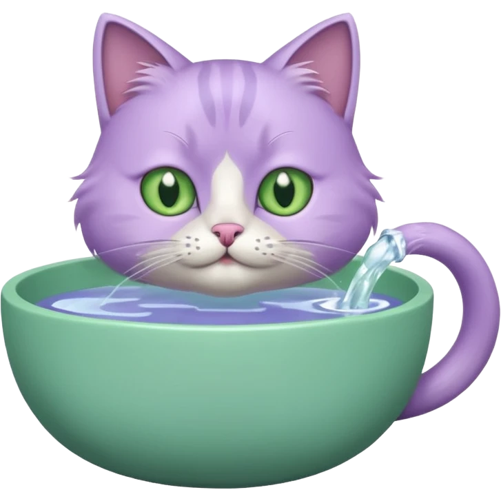 A lilac cat drinks water from a bowl emoji
