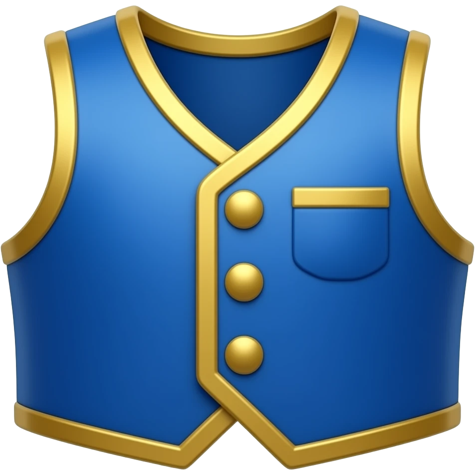 Toad Mario vest emoji, small blue vest with gold trim, classic Nintendo character clothing item, vector style, simple design, solid background. emoji
