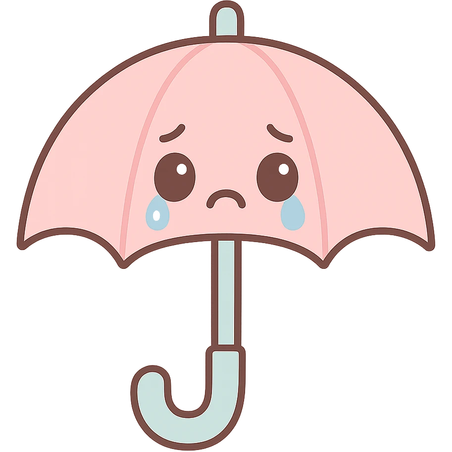 an umbrella with a sad face and tears, expressive style emoji