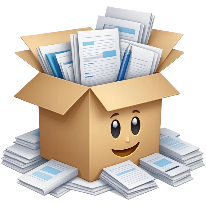 a huge box bursting with a lot of documents and papers emoji