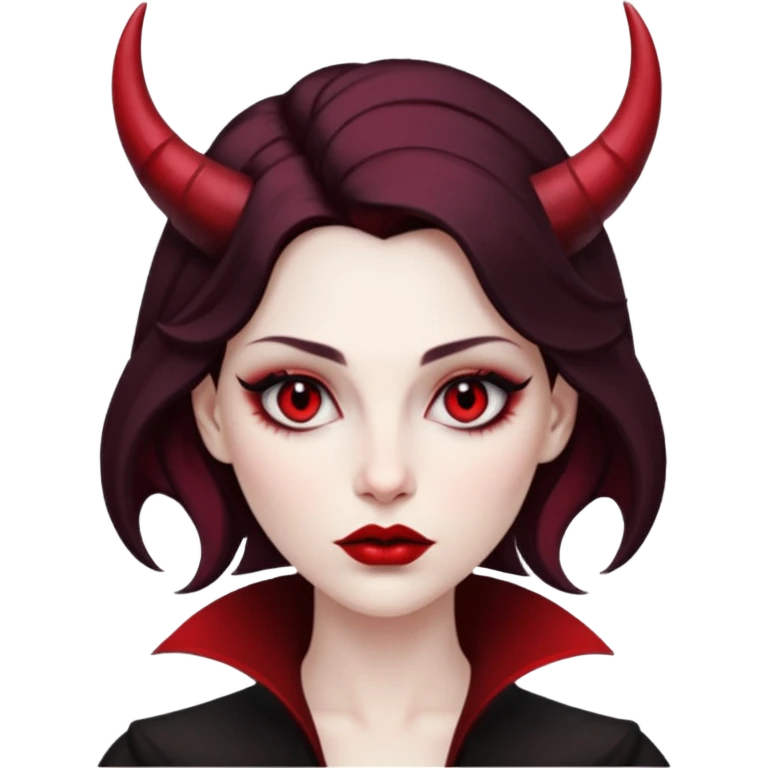 Woman with subtle horns, smooth skin and sharp gaze, divine corruption emoji