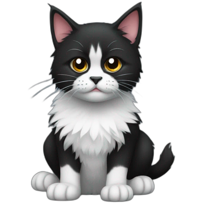 fluffy angry black and white kitty with black nose emoji