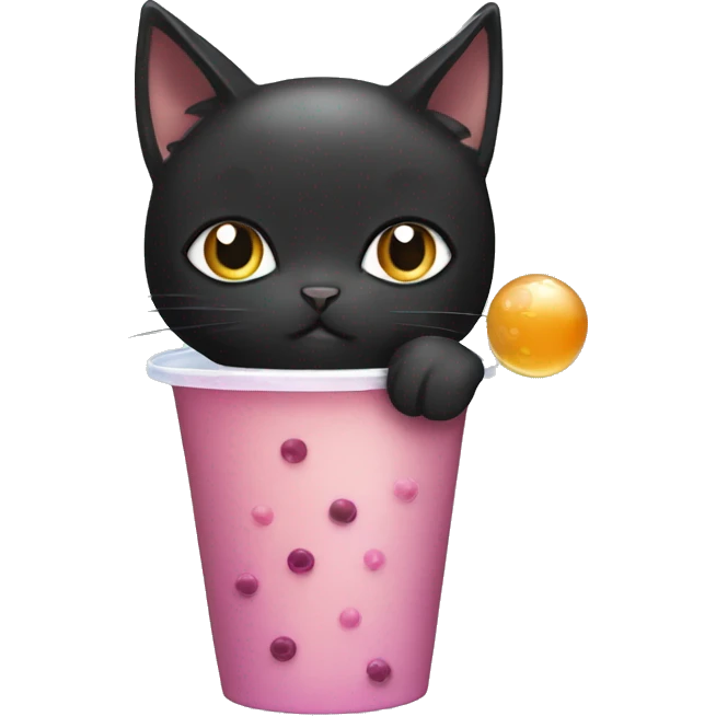 Black cat drink bubble tea emoji