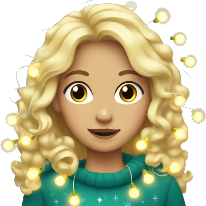 Blonde girl with Christmas lights emoji