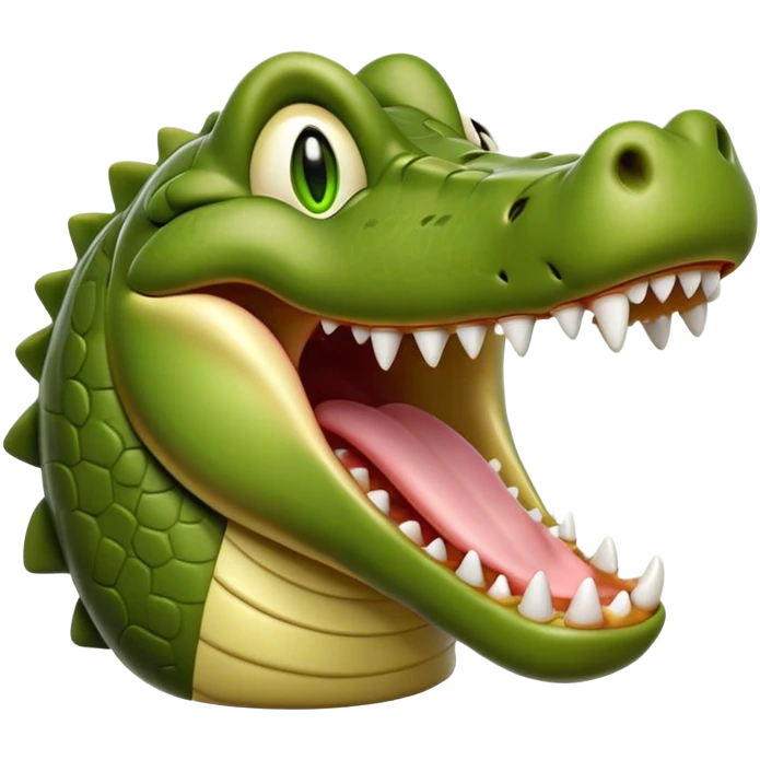 Cinematic Realistic Cute Yawning Crocodile Portrait Emoji, Head tilted slightly with a dramatic, wide-open yawn, showcasing a soft, textured olive-green hide with gently drooping jaws and half-closed, drowsy eyes rendered in exquisite natural detail, high shine, relaxed yet expressive, styled with a dash of primal charm, soft glowing outline, capturing the essence of a sleepy yet affectionate crocodile that appears ready to stretch out and drift into a deep, ancient slumber! emoji