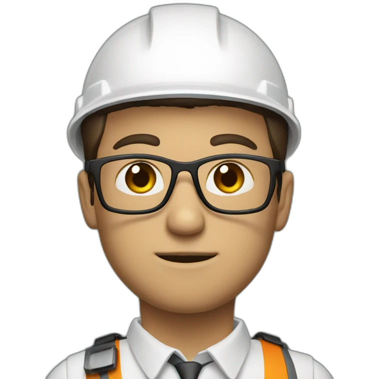 Engineer, white hard hat, fair skintone, bad haircut, glasses emoji