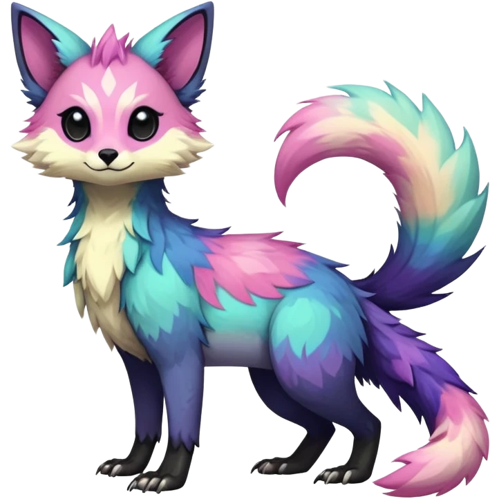 Rare realistic exotic edgy cute pastel gothic epic pretty beautiful handsome gorgeous aesthetic colorful vibrant Vernid-Trico-species-Fakemon-creature by LiLaiRa, 4 legs, 1 tail, random markings, (full body) emoji