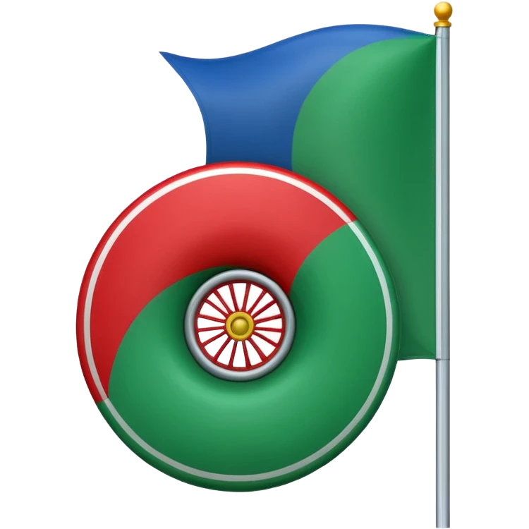 Emoji drapeau moitié à la verticale bleu en haut vert en bas avec une roue rouge au millieu  roue en plein millieu du drapeau bleu à la. Moitié de en heut et vert à la moitié de en bas emoji