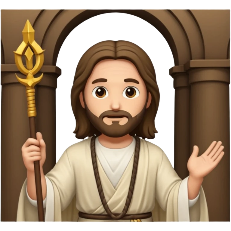 Jesus Christ with a raised whip in a temple, emoji style emoji
