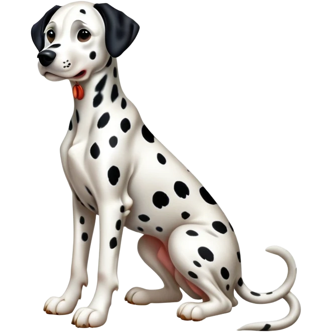 cinematic-[dalmatian dog]-realistic-full-body-sitting-emoji,-tail-resting-loosely-beside-its-paws,-head-tilted-dramatically,-sleek-[spotted]-fur,-simplified-yet-realistic-focused-features,-highly-detailed,-glowing-with-an-almost-sarcastic-glow emoji