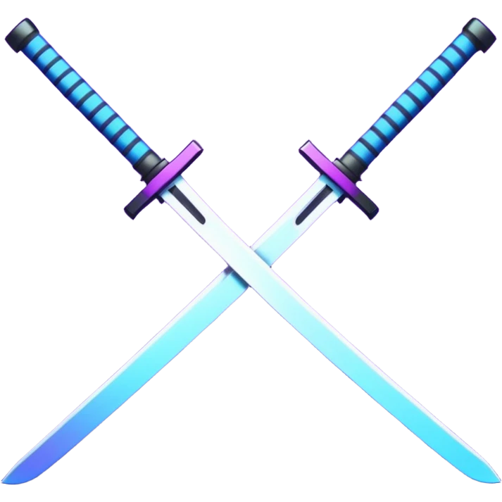 Animated emote: Katana breaking into pixels (purple/blue glitch effect). Loopable 3-frame animation. Minimalist, no background. emoji