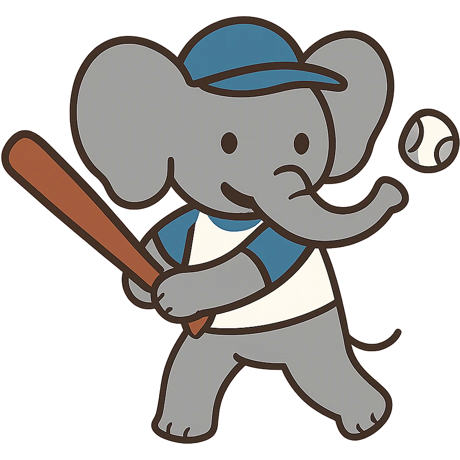 flat toon style elephant playing baseball emoji