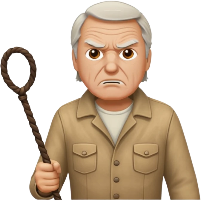 Give this emoji 🤠 a whip make it an old white guy with a whip make him angry emoji