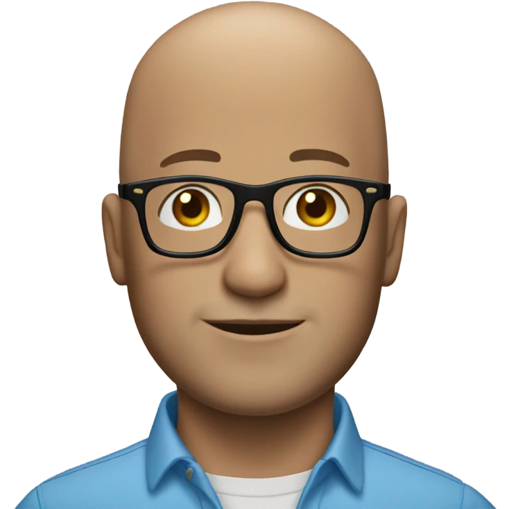 bald man in blue shirt black glasses emoji