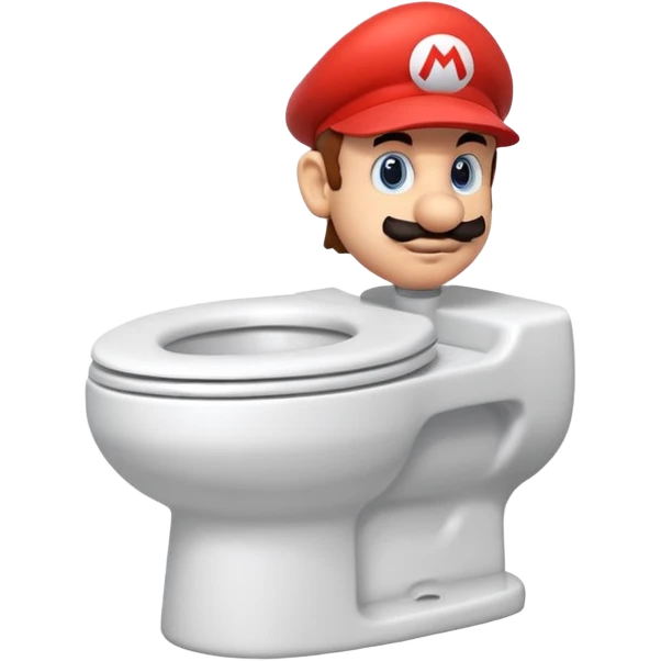Mario's neck and head sticking out of a white toilet emoji
