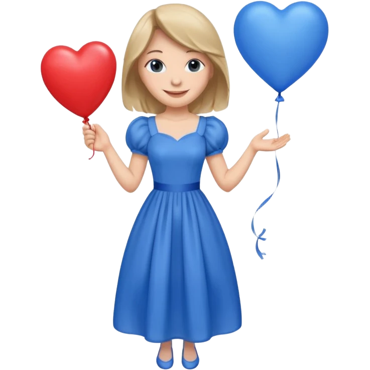 female wearing dress, holding balloon blue heart emoji