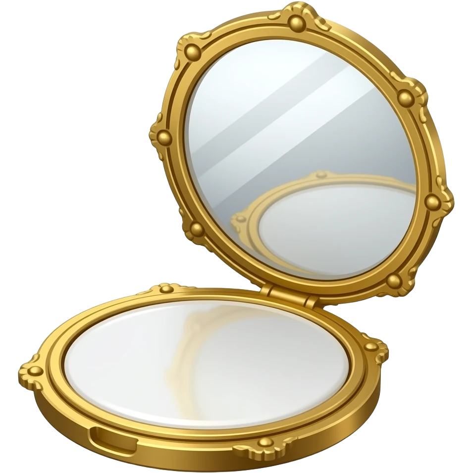 A vintage compact mirror emoji in old money style, gold details, elegant and feminine, glossy luxury finish emoji
