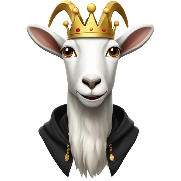 Goat with horns wearing a black hoodie and big royal crown emoji