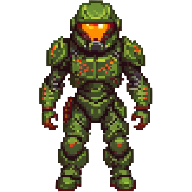 doom slayer, stylized helmet, glowing eyes, dynamic stance emoji