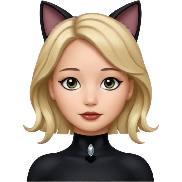 Jennifer Lawrence, in a black cat costume emoji