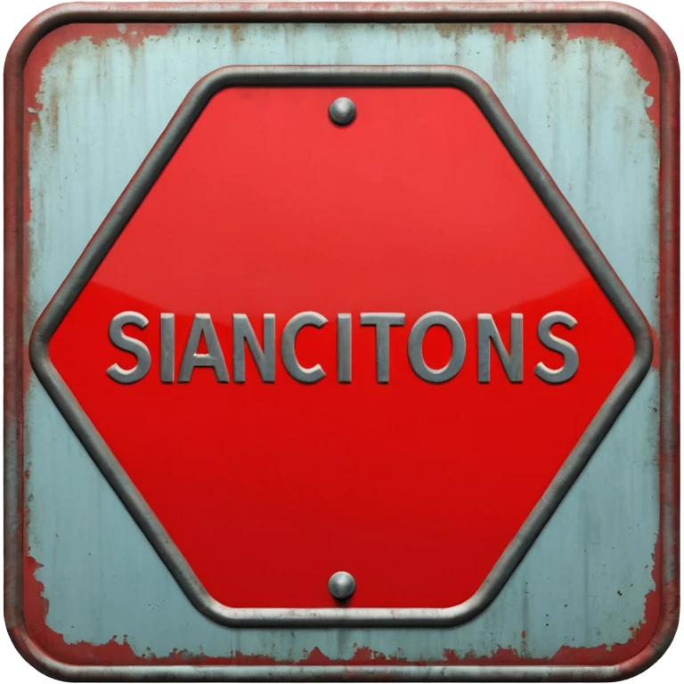 red, road sign, hexagonal, with the inscription SANCTIONS emoji