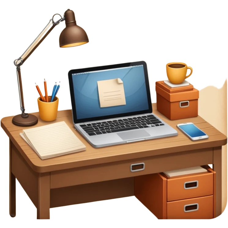 simple emoji of a cozy desk with a paper and a laptop on it emoji