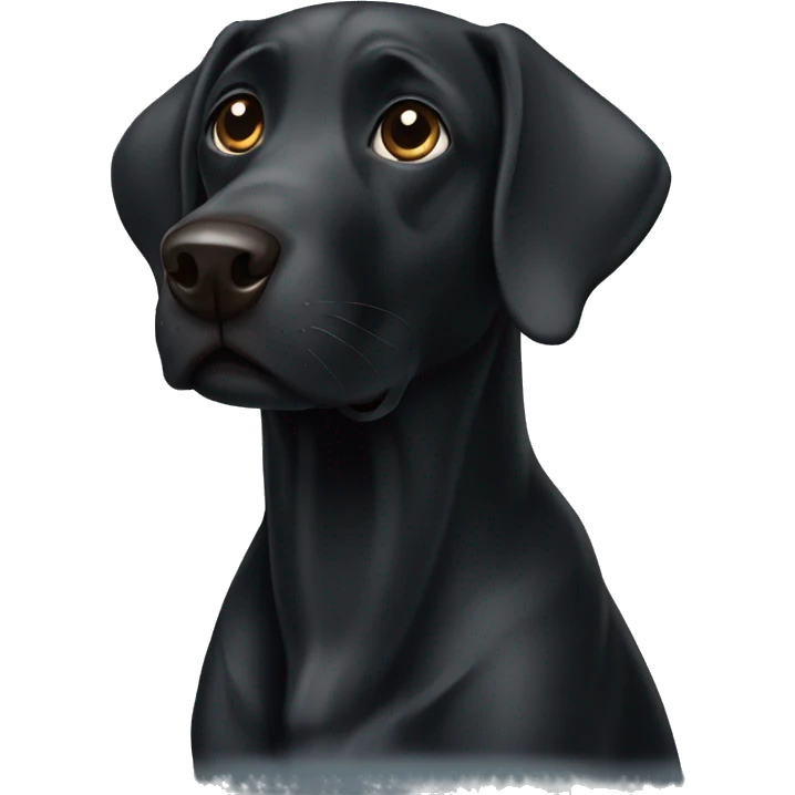 Black Labrador looking with a silly face emoji