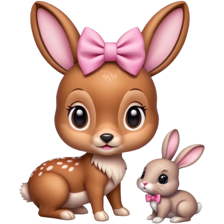 Bambi with pink bow with bunny emoji