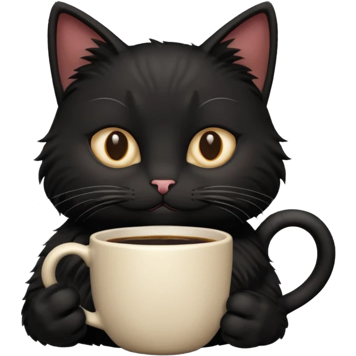 black cat holding a hot cup of coffee emoji