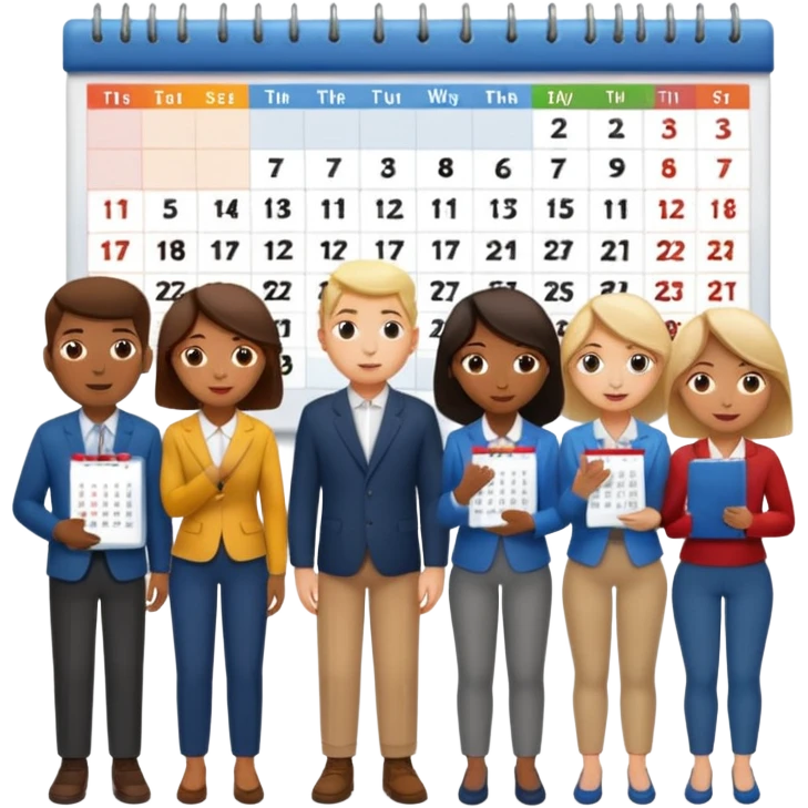 group of peoples next to calendar emoji