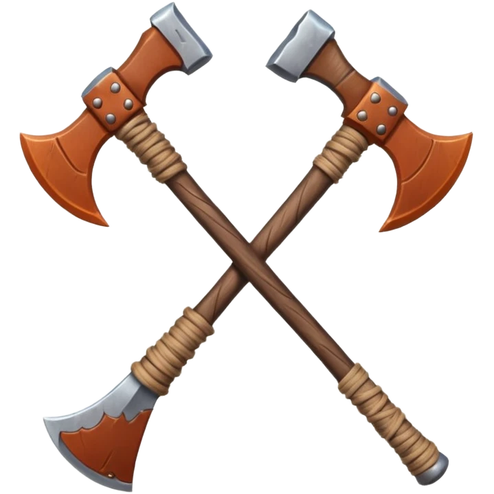 barbarian axe object icon, huge double-bladed axe, rough metal, wooden handle, leather wraps, fantasy style, 3D cartoon, mobile game icon style, centered, clean background, soft shadow, no text, no watermark
 emoji
