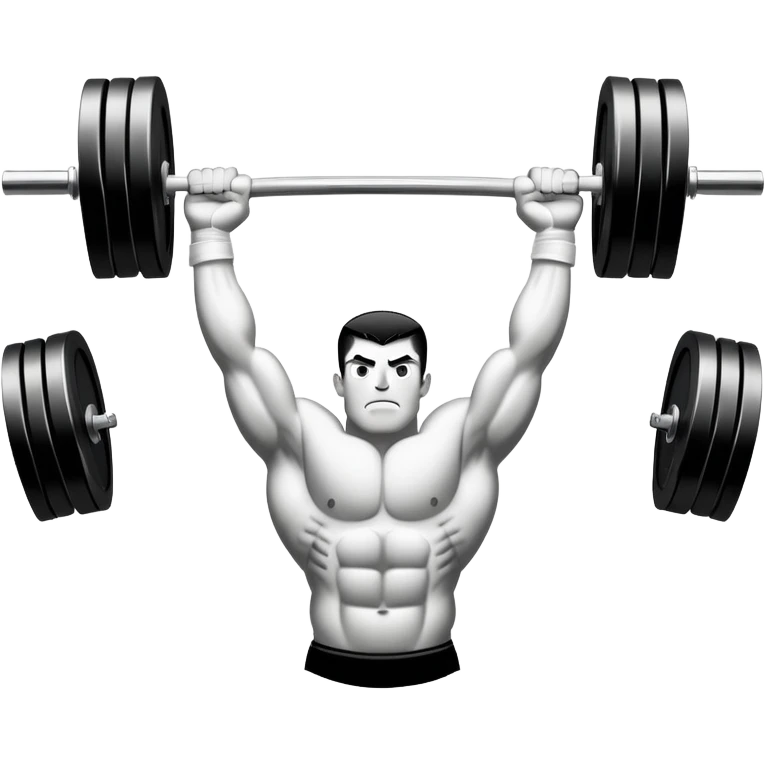 Powerlifting emblem featuring a stylized barbell with heavy weights on each side, flanked by muscular arms gripping the bar. The design is bold and dynamic, symbolizing strength and determination. The background is minimal, focusing on the emblem itself, with a sleek and professional look.  emoji