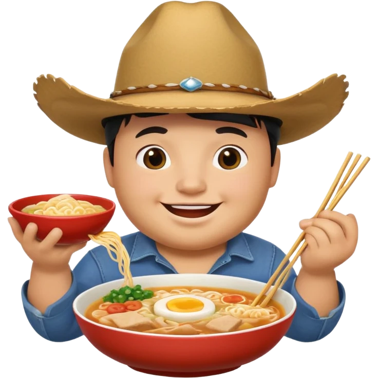 chubby cowboy enjoying a bowl of ramen emoji
