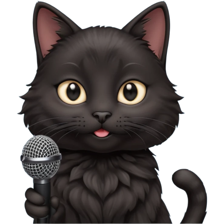 black cat holding microphone emoji