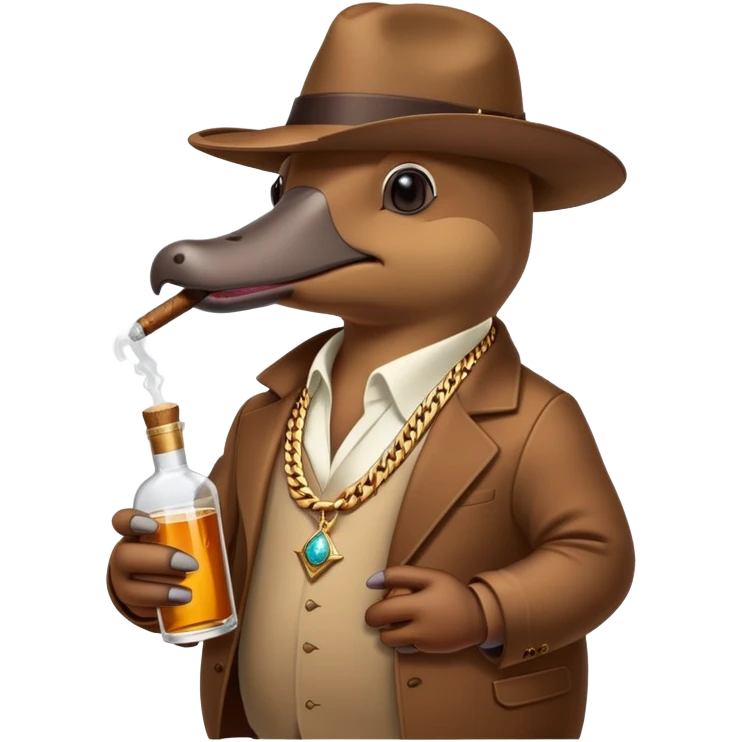 Platypus with a Cuban link chain smoking a cigar with a tequila bottle in his hand emoji