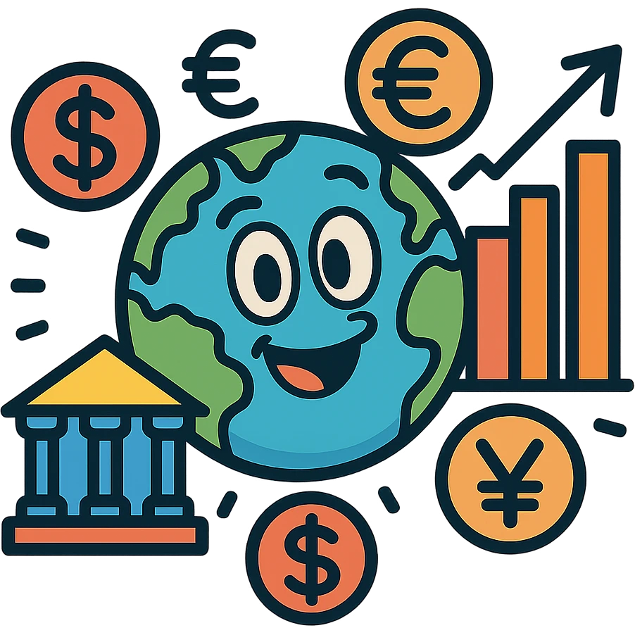 Add a cartoon bank building to the economy icon, keep the style consistent with lineal color icon with black outlines and transparent background. emoji