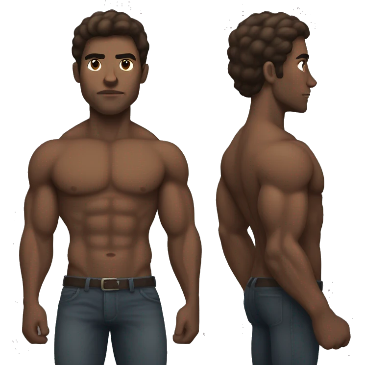 Strong muscular brown man with medium hair emoji