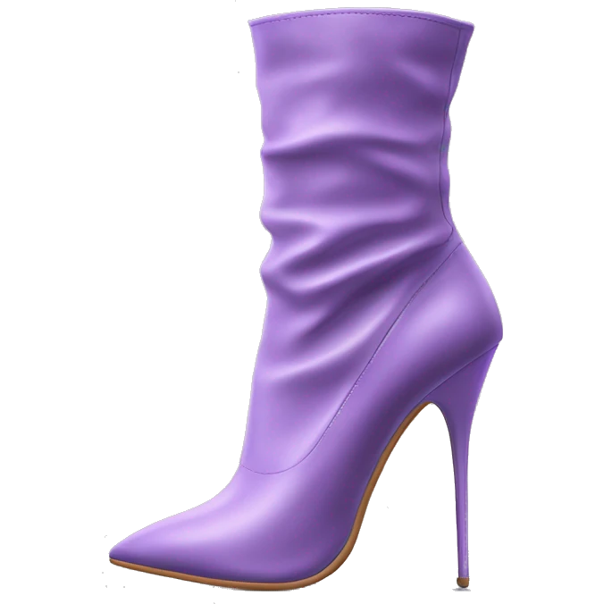 Hyper Realistic isolated top view of a pair of pointed toe lavender purple high heel ankle bootie boots.  emoji