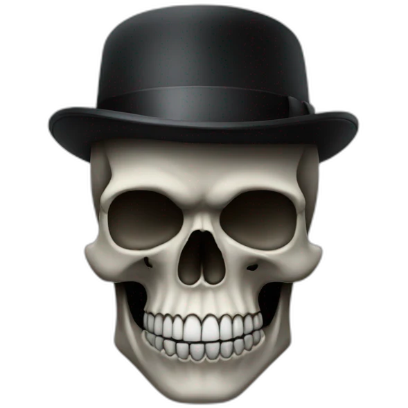 full black skull wearing a bowler hat emoji