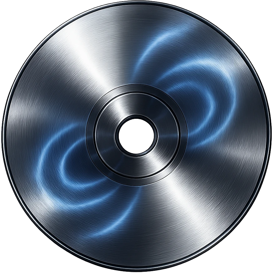 A minimalist CD disc with abstract pattern, glowing effect, blue color emoji