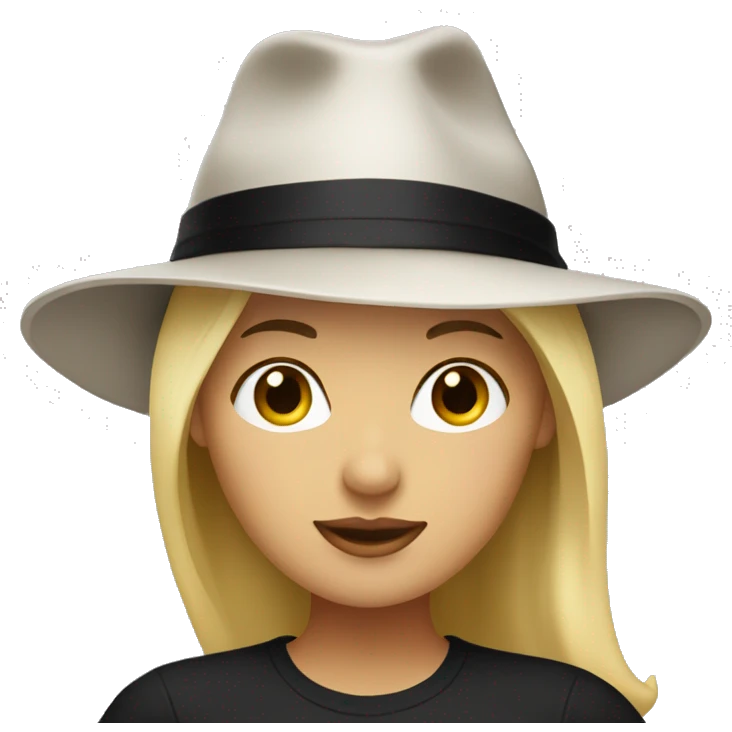blonde woman wearing an oversized white tshirt and black fedora emoji