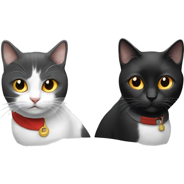Two adults person, one black-white cat, one red-gray-white cat emoji