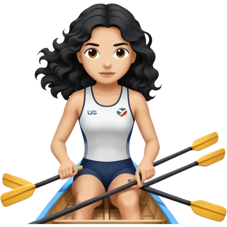 girl with long black wavy hair rowing in Olympic rowing sport, with double oars emoji