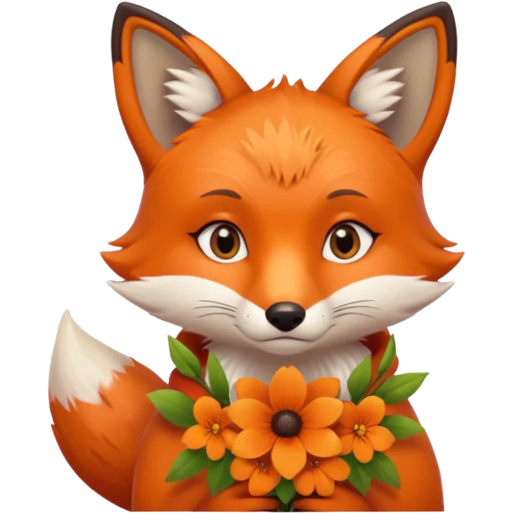 сумна яскрава лисиця з квітами в руках emoji